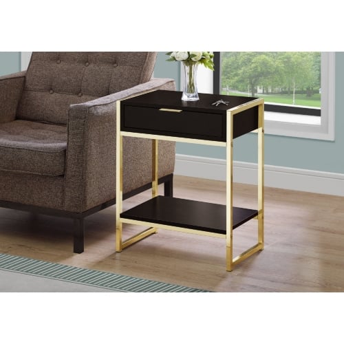 24"H Accent Table in Cappuccino & Gold Metal